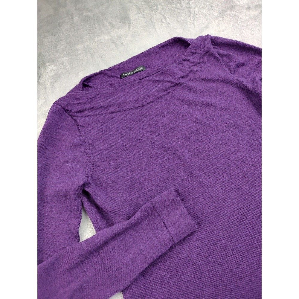 EILEEN FISHER Purple Long Sleeve Knit Top Tunic Boat Neck Women‎ XXS